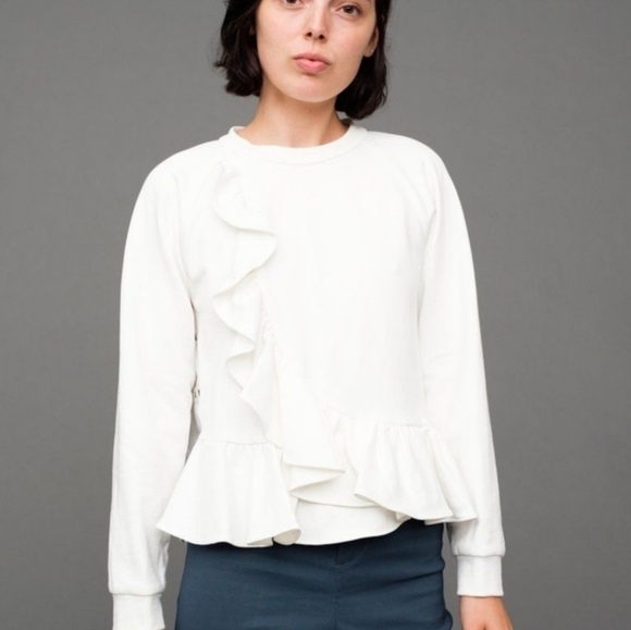 Sea New York Tops - Sea New York White Ruffle Terry Cloth Sweatshirt